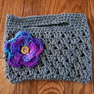Charcoal Grey Tiny Tote with Purple and Blue Flower